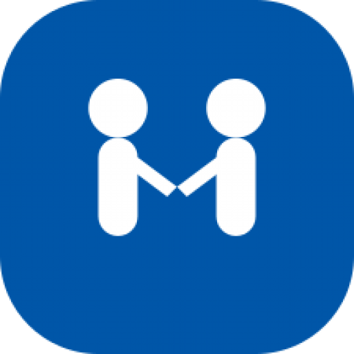 Icono del logotipo de España Emplea con dos figuras humanas blancas, con cabeza y cuerpo, dándose la mano dentro de un recuadro azul.